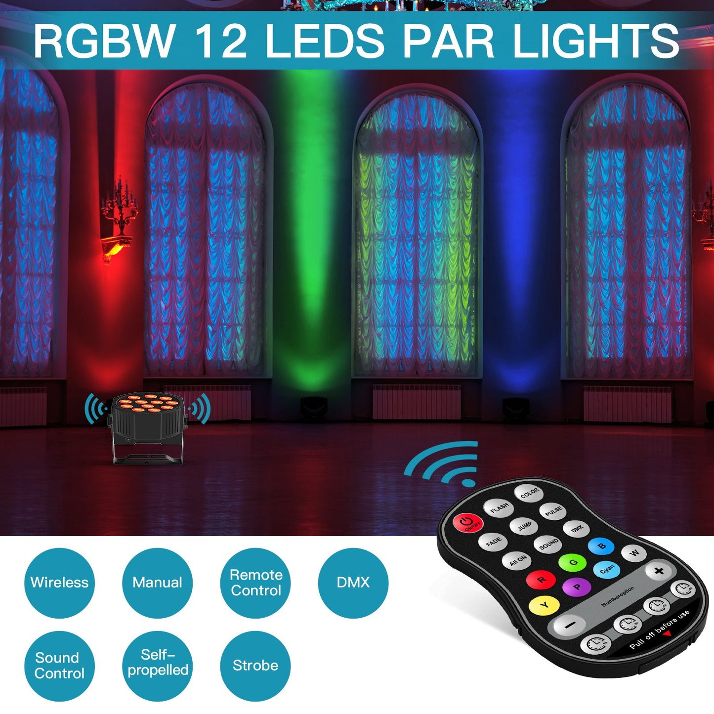 U'King 8PCS Battery LED Par Light RGBW Stage Flat Strobe Light Par Light Effect DJ Disco Party Holiday Bar Wedding Birthday