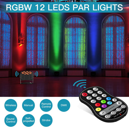 U'King 8PCS Battery LED Par Light RGBW Stage Flat Strobe Light Par Light Effect DJ Disco Party Holiday Bar Wedding Birthday