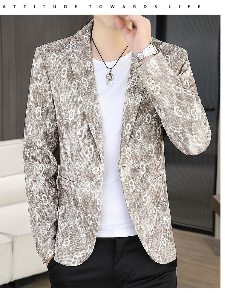 New Floral Pattern Autumn Winter Men's Suit Slim Fit Youth Formal Single Blazer Jacket
