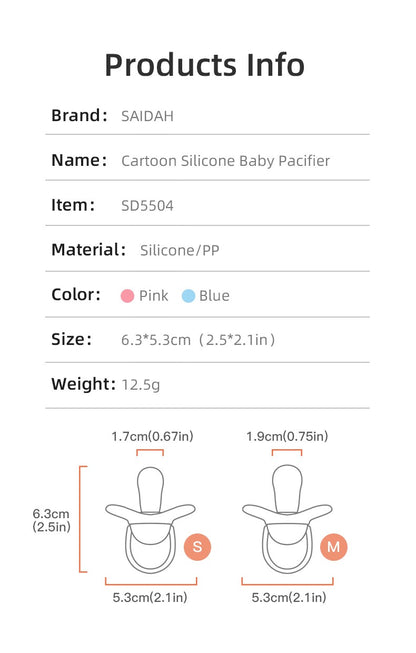 Cartoon Pattern Thumb Shape Toddlers Soothe Kids Newborn Baby Silicone Teething Pacifier