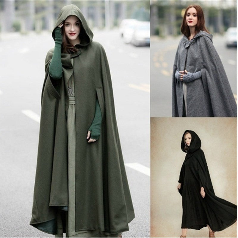Caped Woolen Overcoat 2025 Europe Five Colors Hooded Shawl Lengthened Cloak Overcoat Woolen Overcoat Woman Windbreaker