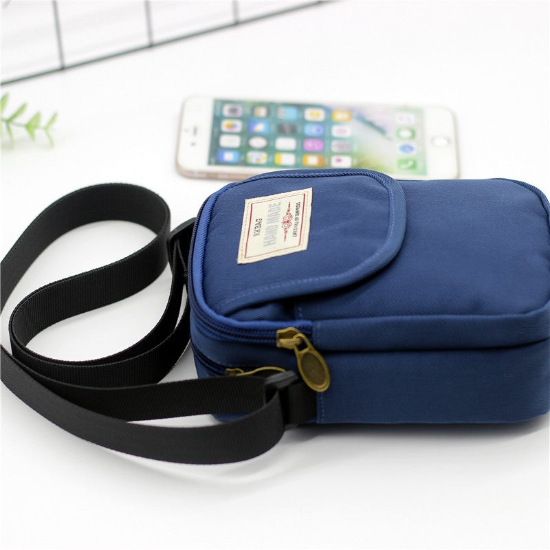 Simple men's crossbody bag in solid color  multi-layer zipper nylon single shoulder mobile phone bag  daily wallet replacement