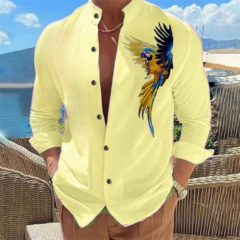 Men's shirt buckle shirt Hawaiian clothing 3D printing 9 color animal parrot fashion casual long sleeves comfortable fabrics