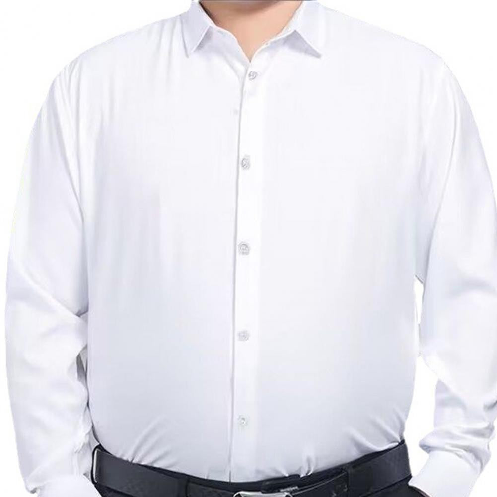 Men Business Shirt Men Shirt High Elasticity Men's Formal Shirt with Turn-down Collar Solid Color for Business for Soft