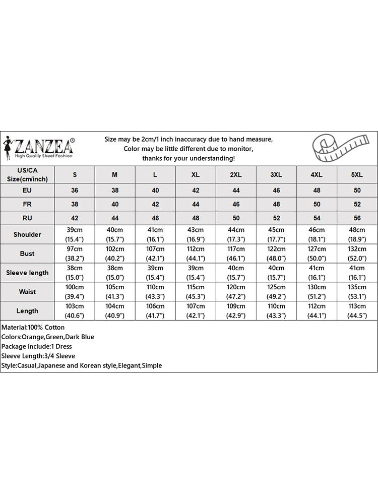 ZANZEA Women Cotton Shirt Dress 2024 Summer Lapel Neck Dresses Korean Office 3/4