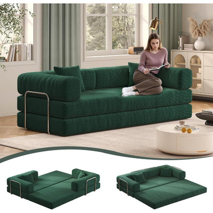 79" Convertible Sofa Bed with Pillows, Corduroy Folding Sleeper Sofa with Fixed-Shape Frame, Boneless Couch for Living Room