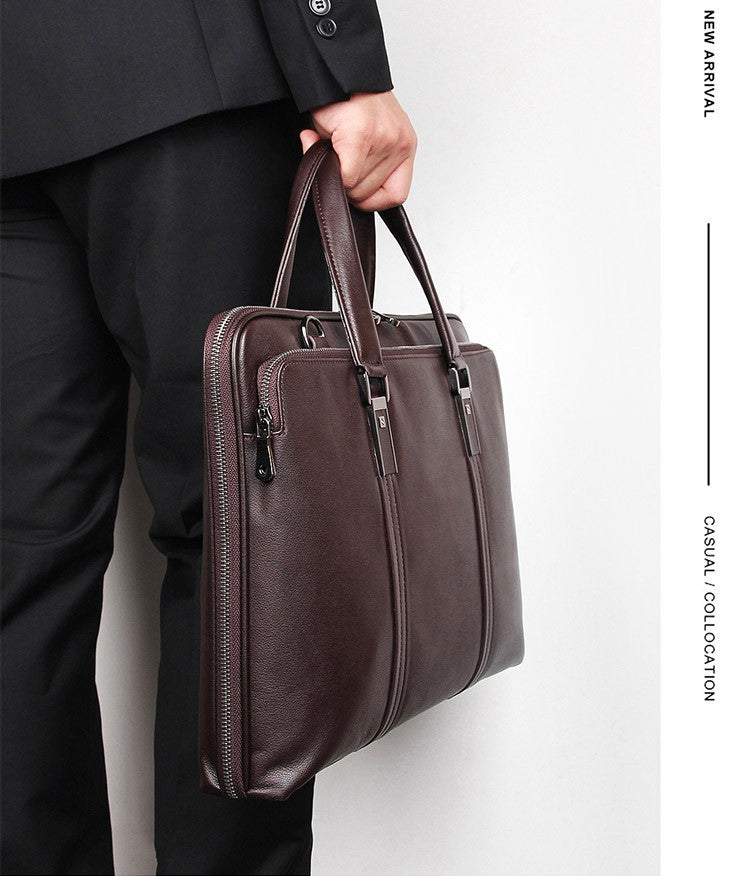 Pasta de Couro Genuíno de Luxo para Homens, Bolsa de Couro para Negócios, Bolsa para Laptop de 15,6", Pasta de Escritório Masculina, Porta-Documentos, Bolsa de Ombro