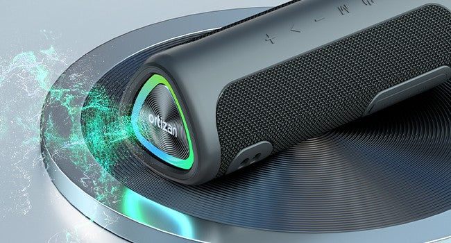 Caixa de Som Bluetooth Ortizan M7, Caixa de Som Portátil com 24W de Som Estéreo Potente, Luzes RGB, Entrada AUX, TF, Bluetooth 5.3, À Prova D'água IPX7