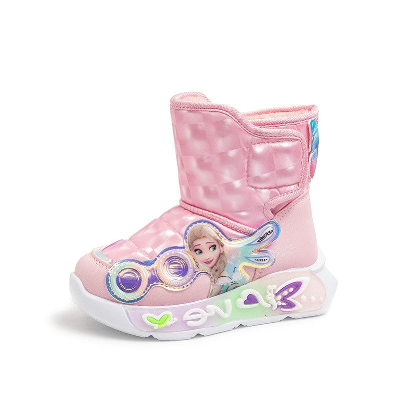 Disney Winter Children Shoes Plush Waterproof Non-Slip Girl Frozen Princess Elsa Shoes Snow Boots Fashion Warm Outdoor Boots