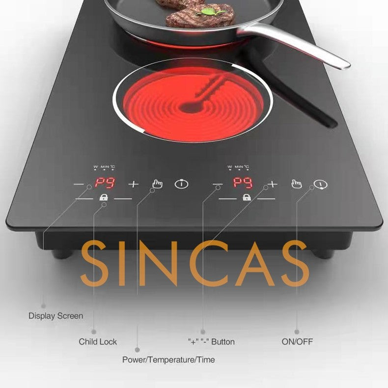 220\110V Embedded Double-Head Electric Ceramic Stove Induction Cooker Vertical Full-Plate Double-Head Light Wave Stove