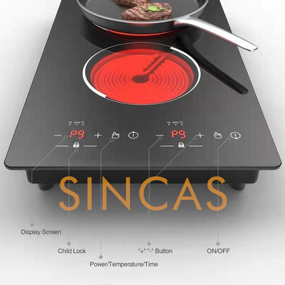 220\110V Embedded Double-Head Electric Ceramic Stove Induction Cooker Vertical Full-Plate Double-Head Light Wave Stove