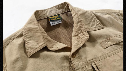 Summer Men Short Sleeve Cargo Breathable Shirt Man Casual Tactic Multi Pocket Shirts Men Outdoor Hike Safari Work Shirt Top Polo