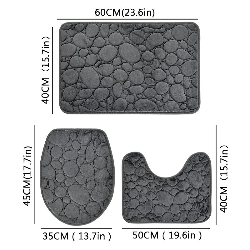 1 Set of Solid Color Simple Bathroom Water-absorbing and Non-slip Floor Mat Stone Pattern, Comfortable and Soft, Three-piece Set