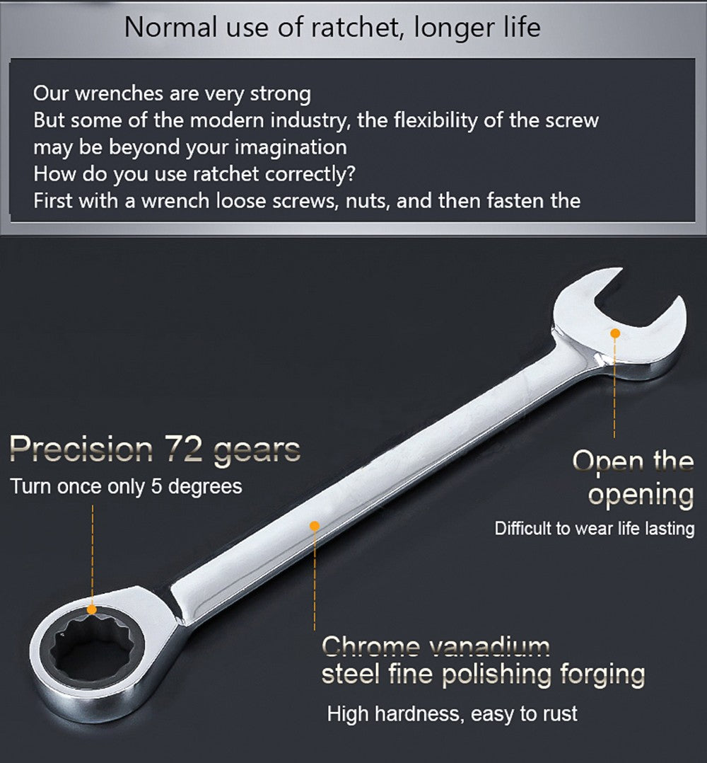 Ratchet Combination Metric Wrench Set Hand Tools Torque Gear Socket Nut Tools A Set of Key
