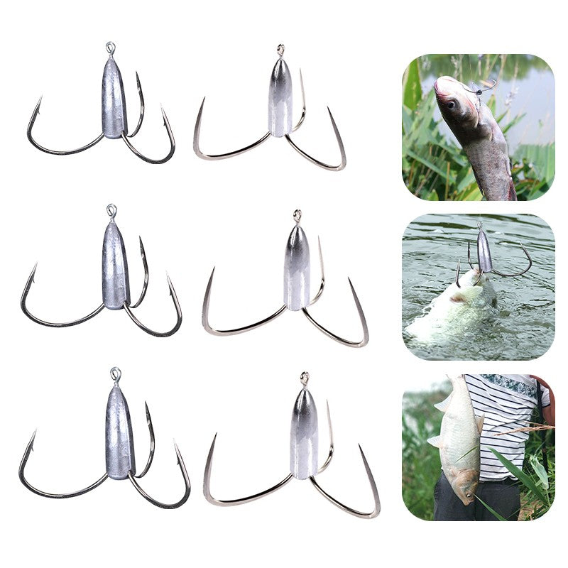 Anzóis de Pesca Triplos Prateados de Aço Carbono com Farpa 20g/30g/40g/50g/60g/80g Agulha de Pesca Acessórios de Pesca