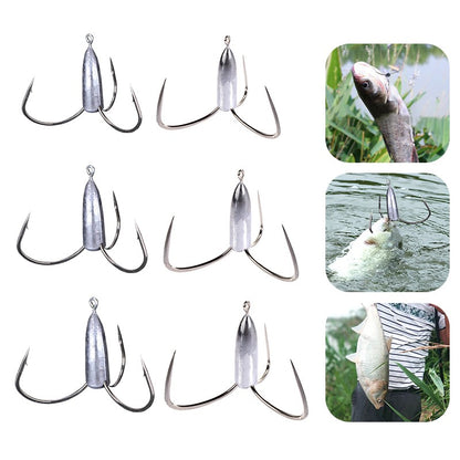 Anzóis de Pesca Triplos Prateados de Aço Carbono com Farpa 20g/30g/40g/50g/60g/80g Agulha de Pesca Acessórios de Pesca