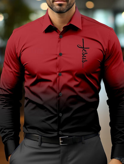 Jesus Business Casual Men's Formal Shirt Button Shirt Long Sleeve Business Daily Autumn Spring Summer 3D Shirt Collar Button