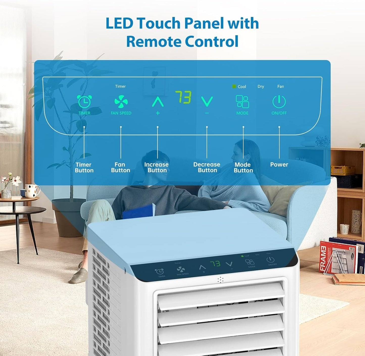 Ar-Condicionado Portátil 8000BTU com Controle Remoto e Timer 24h, Unidade de AC Portátil 3 em 1 de Baixo Ruído com Desumidificador