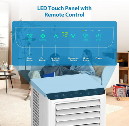 Ar-Condicionado Portátil 8000BTU com Controle Remoto e Timer 24h, Unidade de AC Portátil 3 em 1 de Baixo Ruído com Desumidificador