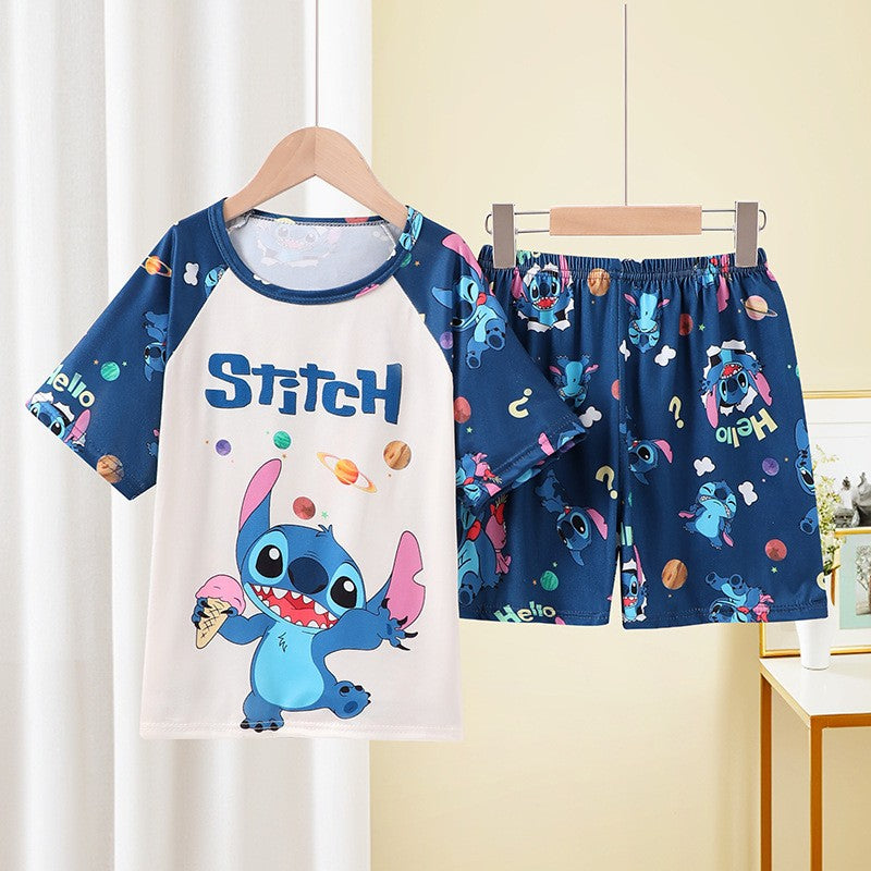 Summer Children's Pajamas Short Sleeve Girls' Cartoon Big Boys' Home Furnishing Set