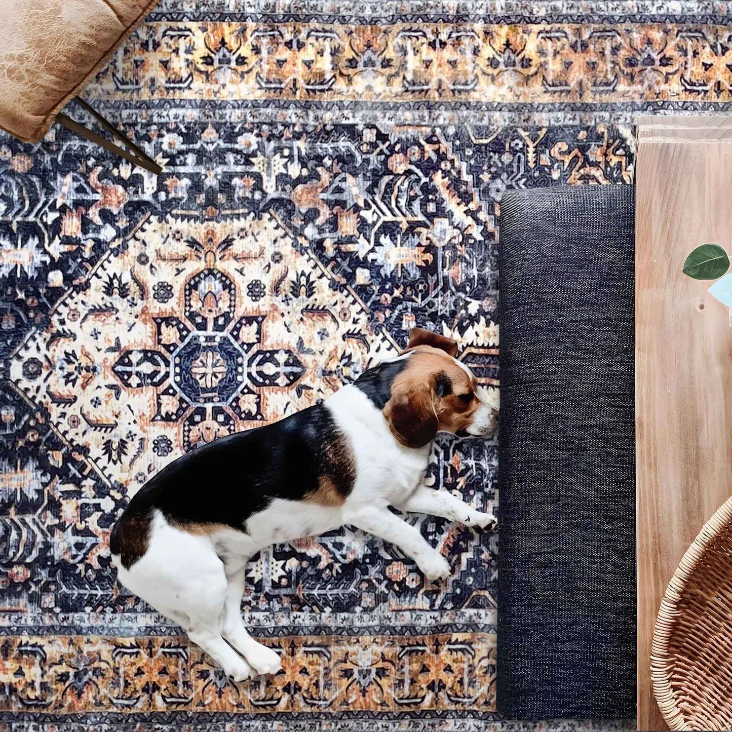 VIKAMA Persian Flannel Carpet Living Room Mat Hallway Mat Sofa Mat Bedroom Bedside Rug Long Rug Non-slip Washable Home Decor