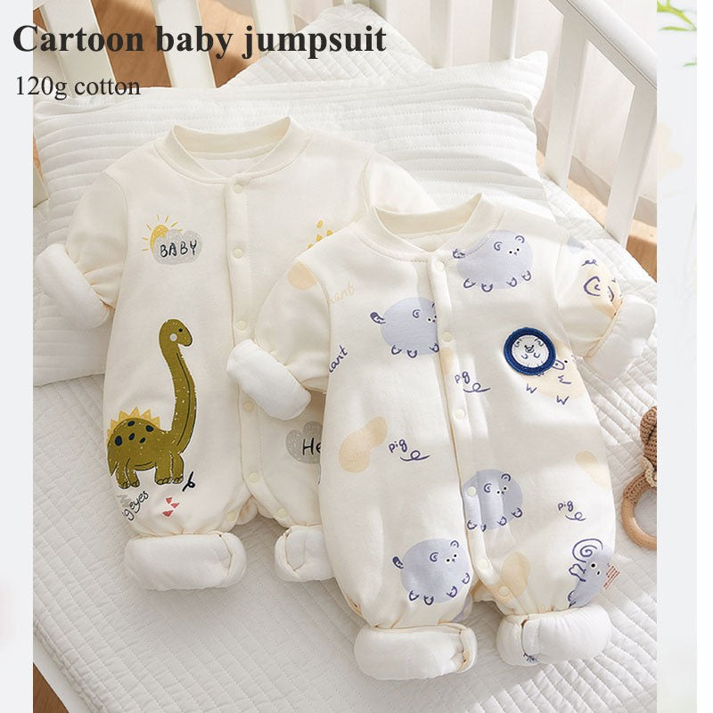 Xmas 2025 Winter 100% Cotton Thick Baby Jumpsuit Class A Skin Friendly 0-18M Side-release Button  Animal  Print  for Boys Girls