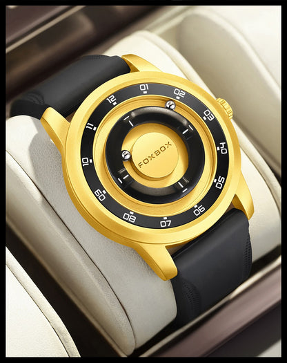 FOXBOX Fashion Unique Dial Man Watch Leather Casual Sports Srolling Bead Magnetic Force Waterproof Quartz Watches for Men Clocks