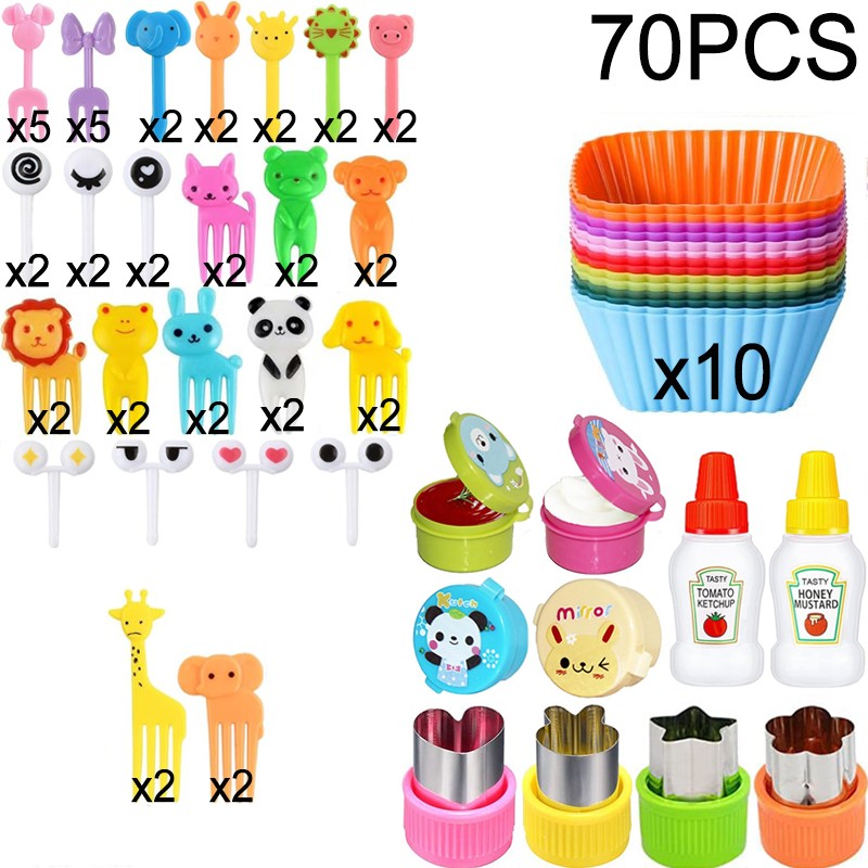 Mini Garfos de Fruta para Crianças Animais Fofos Palitos para Lanches com Cortador de Vegetais Conjunto de Divisórias de Silicone para Lancheira
