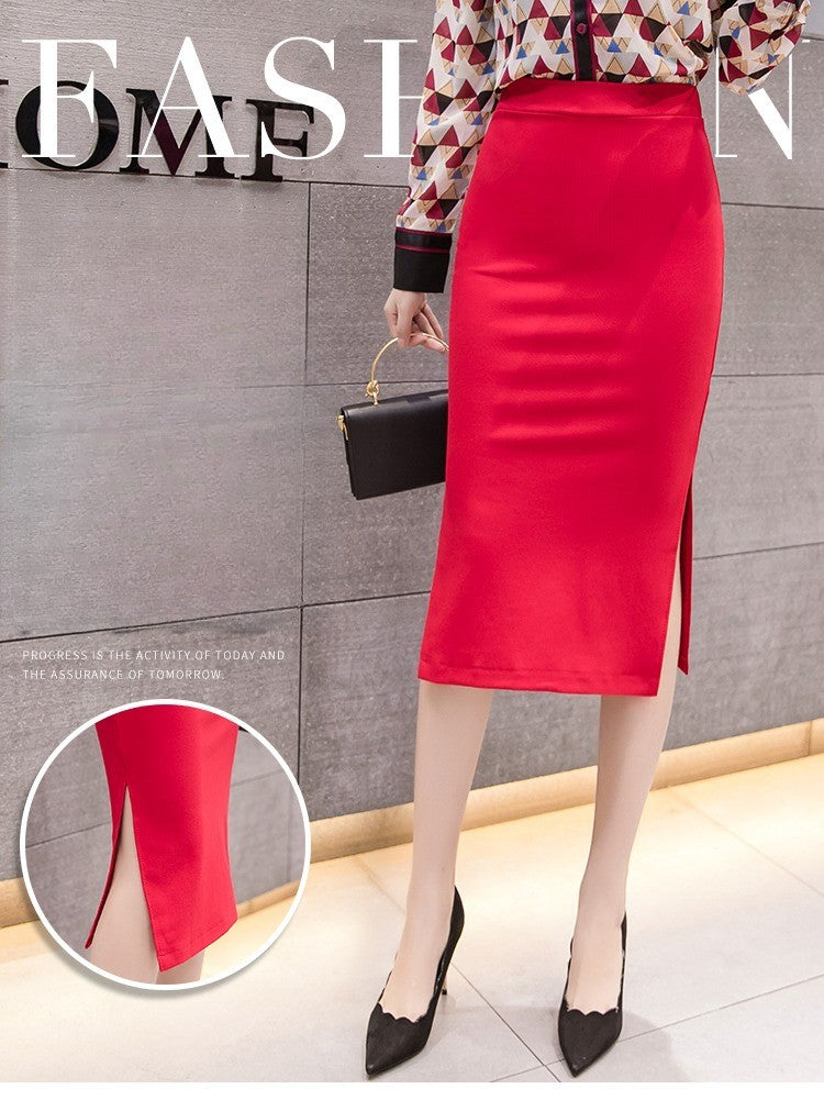 New Style Summer Fashion Elastic Waist Half-length Skirt 2025 Plus Size Women's Clothing Side-Slit Bodycon Skirts