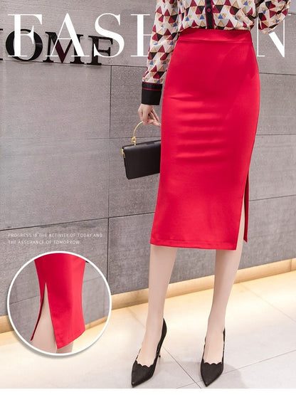 New Style Summer Fashion Elastic Waist Half-length Skirt 2025 Plus Size Women's Clothing Side-Slit Bodycon Skirts