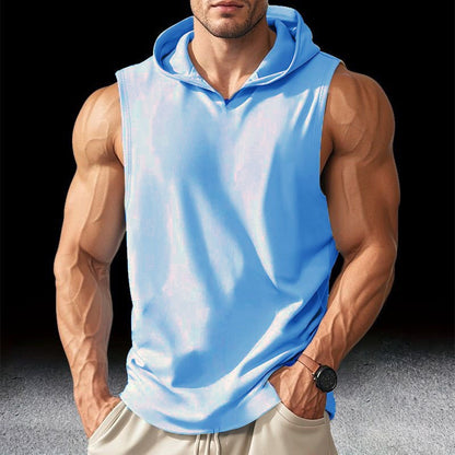 2025 Summer Men's Basketball Running Training Hooded Sleeveless Fitness Top Fashionable Loose Quick drying Sports Tank Top