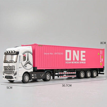 1:50 Modelos de Caminhões Pesados de Liga Leve Veículos de Contêiner Brinquedos Carro de Transporte em Miniatura com Luz e Música Pneus de Borracha Presentes para Crianças