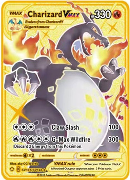 Pokemon English Metal Card Anime Pikachu Charizard Mewtwo Blastoise  Vmax Shiny Letters Game Collection Card Kids Toy Gifts