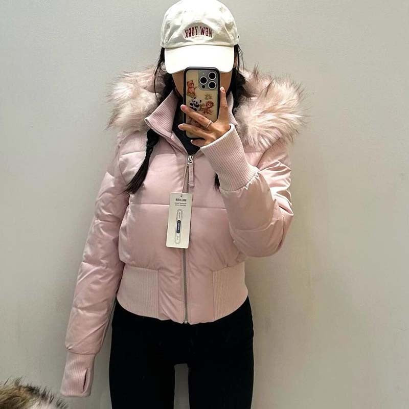 Fashion Women's Cotton Jacket Fur Collar Zipper Slim Waist Pocket Warm Thicken Coat Autumn Winter Hooded Jacket Lady Outwears