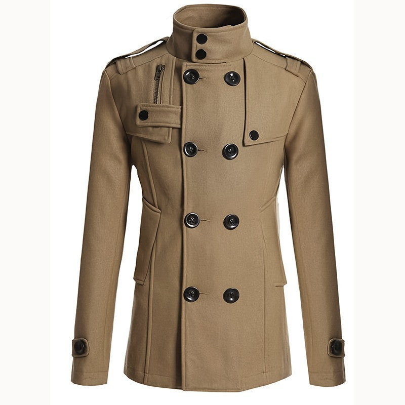 Men's Streetwear Solid Color Mid-length Woolen Coat Fashion Casual Button-down Suit Collar Jacket Leisure Luxury Retro Clothes