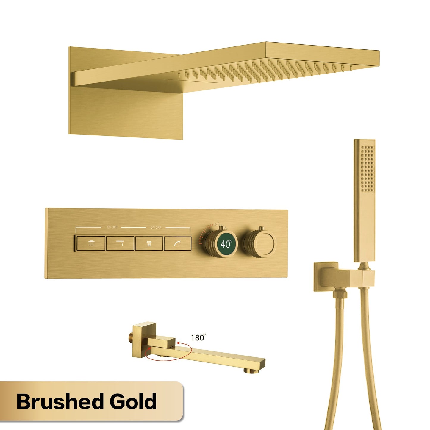 Luxury gun gray brass thermostatic shower system wall mounted LED digital display hot and cold water bathroom embedded faucet