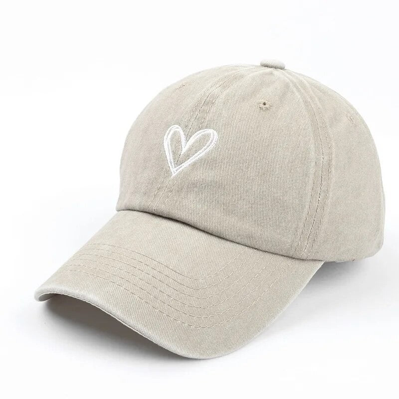 Versatile Peach Heart Embroidery Washed Old Spring And Summer Baseball Hat Women's Thin Couple Soft Top Cap Men's Tide