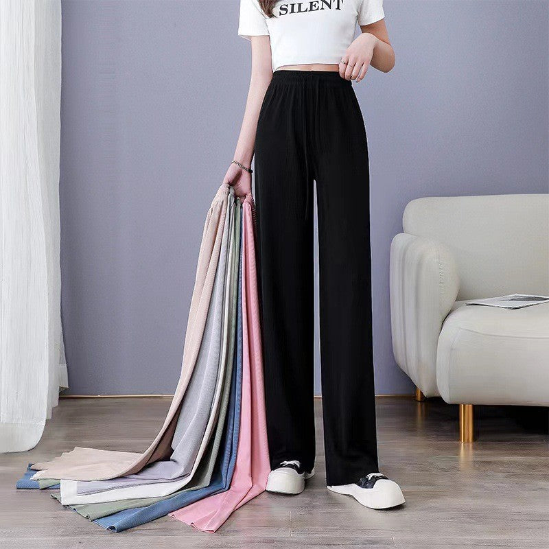 Women Pants Spring Summer Ice Silk Wide Leg Pants 2025 High Waist Loose Straight Casual Pant Female Outdoor Black Trousers