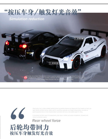 1:32 Nissan GTR R35 Carro de corrida em liga metálica Modelo de carro fundido de metal Brinquedo Veículo Modelo Coleção de carros em miniatura Simulação Presente de aniversário para meninos