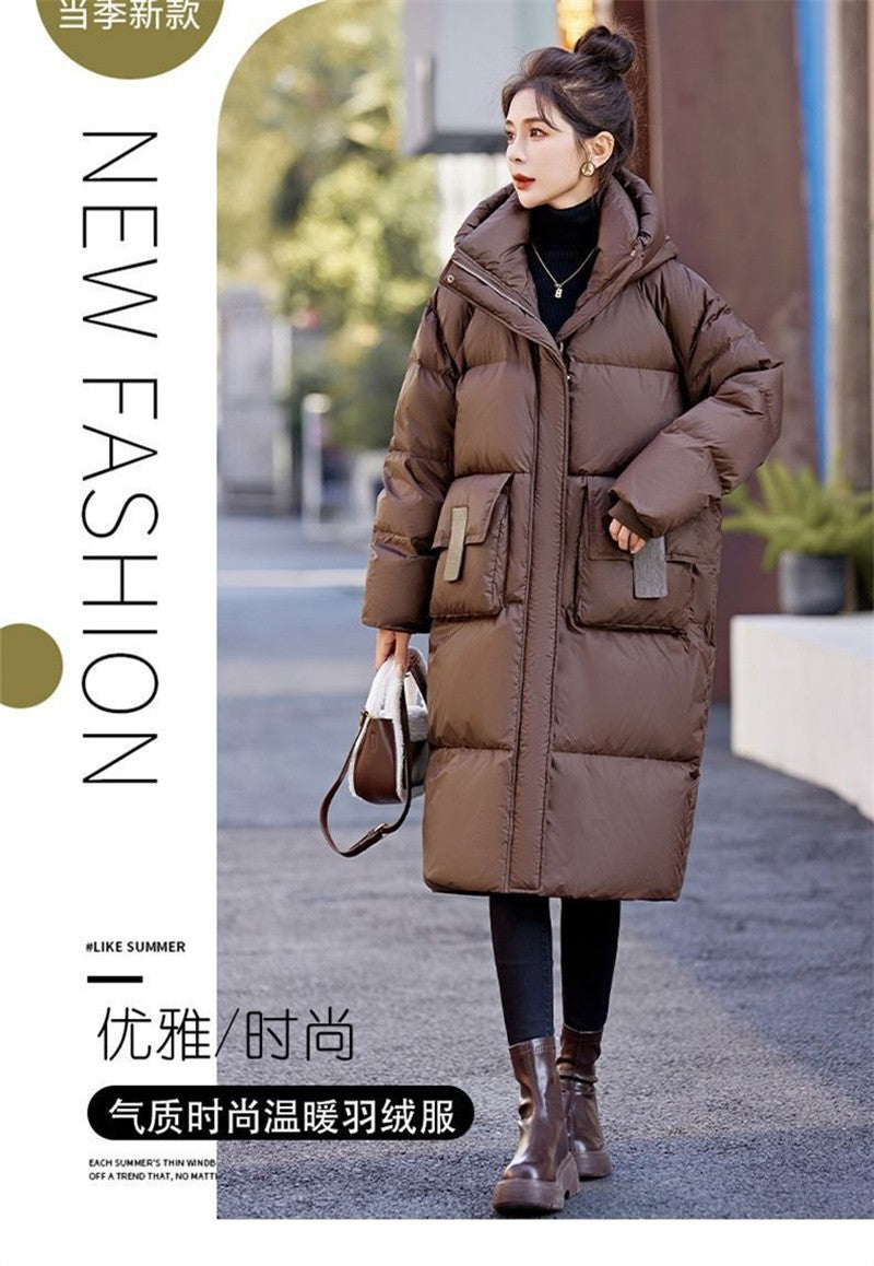 Mid to Long Down Jacket Knee Length 2024 Winter New Item Thickened Warm Fashionable Loose Versatile Jacket Women's Solid Color