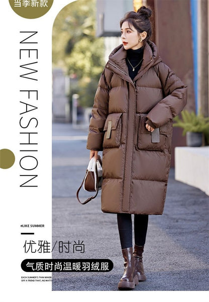 Mid to Long Down Jacket Knee Length 2024 Winter New Item Thickened Warm Fashionable Loose Versatile Jacket Women's Solid Color