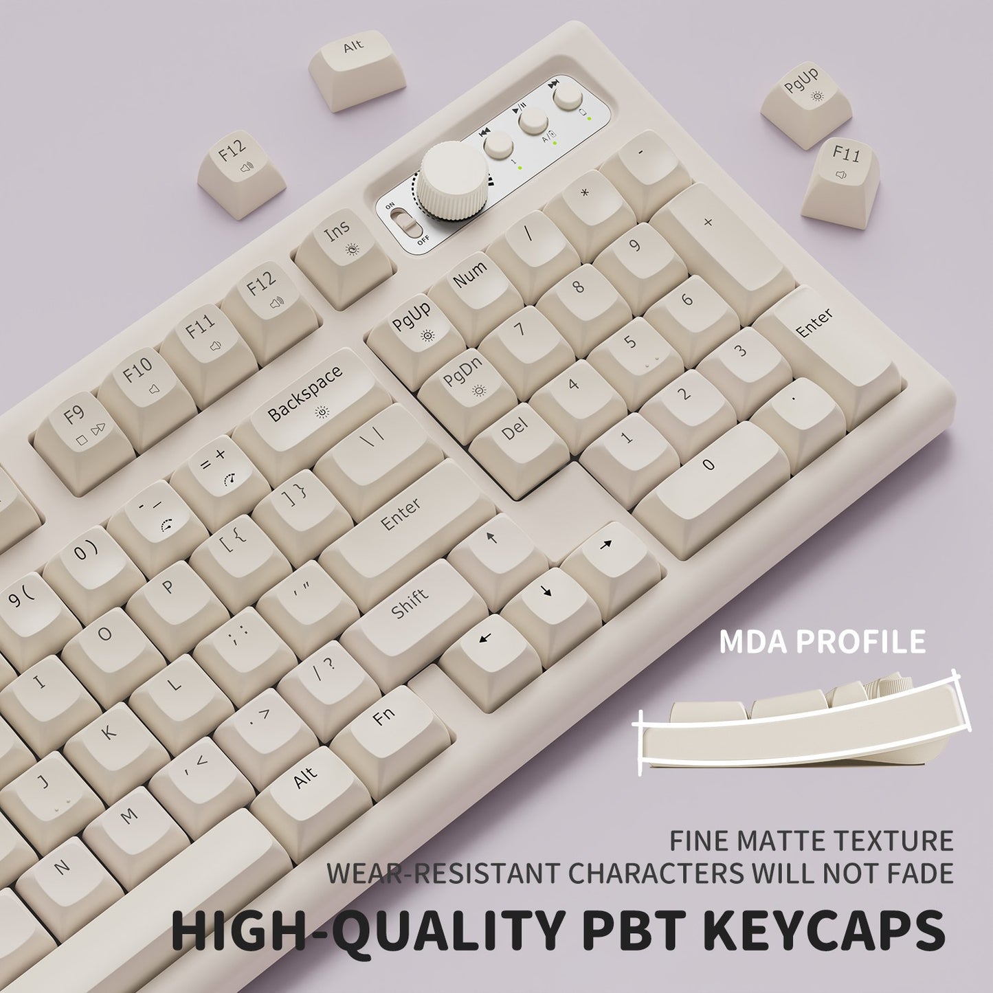 Teclado EWEADN V97 Cute Creamy, Teclado Gamer Sem Fio Bluetooth/2.4GHz com Retroiluminação RGB, Recarregável, Silencioso, para PC Gamer