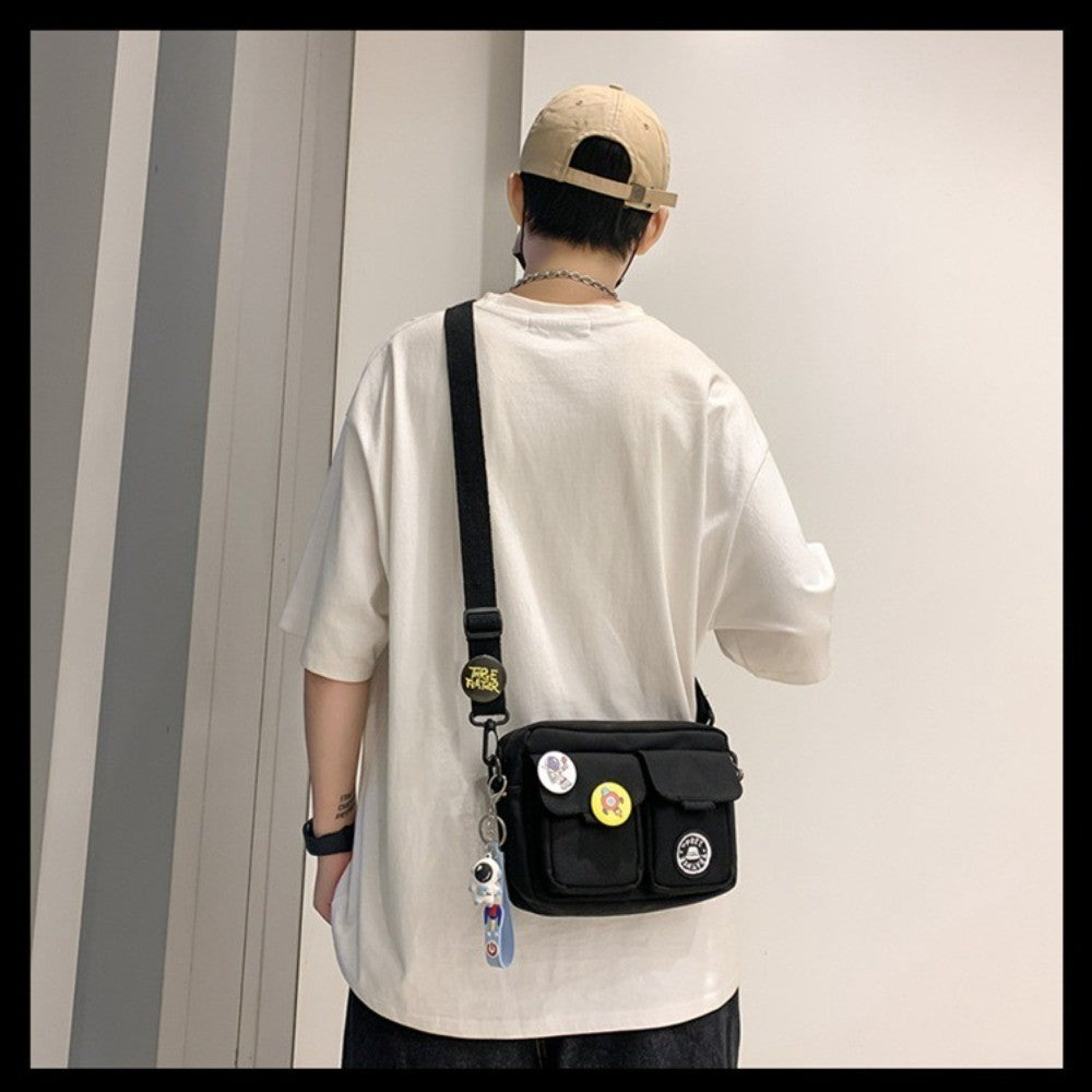 Fashion Versatile Men's Crossbody Bag Large Capacity Japanese Style Shoulder Bag Retro with Pendant Messenger Bag Unisex