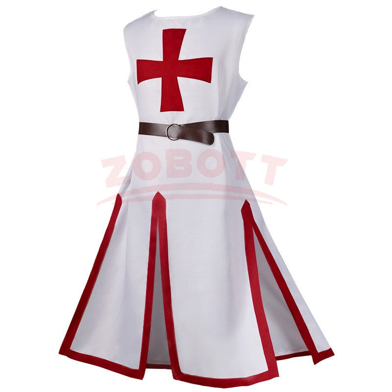 Men's Medieval Templar Knight Surcoat Set Renaissance Warrior Tunic Cloak with Belt Halloween Cosplay Outfit