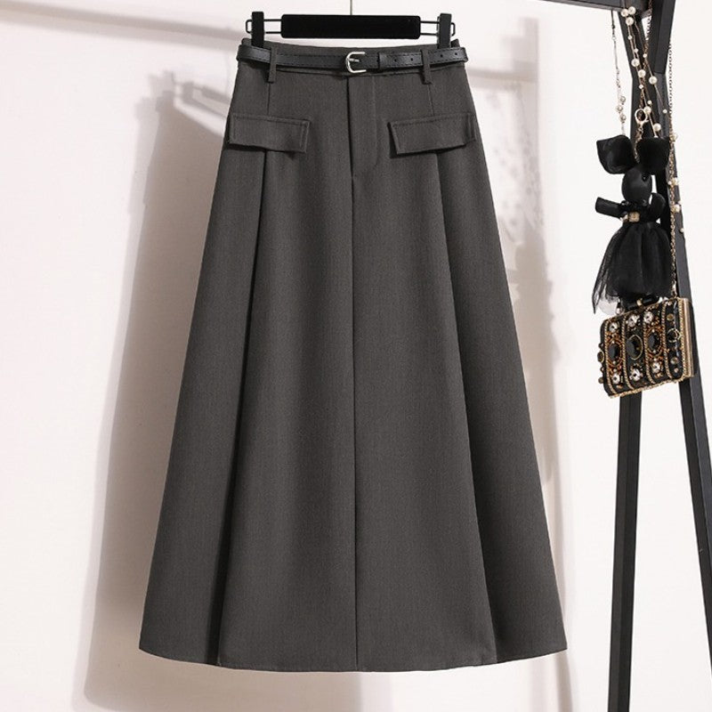 Plus Size Suit Skirts Autumn Winter Fashion New A-line Temperament Large Size Skirt Women's Solid Simplicity Casual Chic Skirt