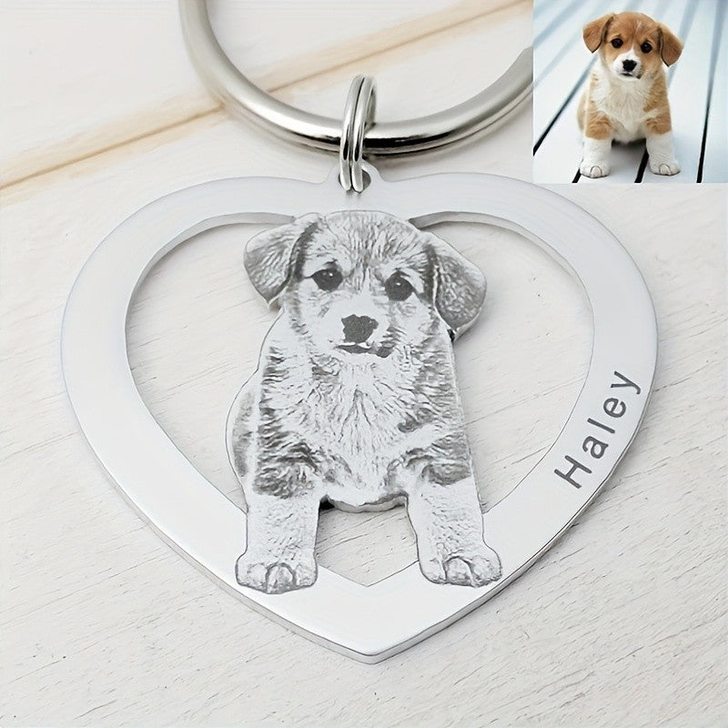 ?Customized Product?Personalized Stainless Steel Heart-Shaped Keychain - Customizable with family and couple photos, text, and date - Valentine's Day/Christmas gift - A memorable keepsake gift for family, couples, and pets