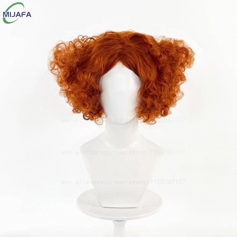 Peruca de Cabelo Curto Cacheado de Alta Qualidade do Chapeleiro Maluco Alice no País das Maravilhas, Laranja, Resistente ao Calor, Sintética, para Anime + Touca de Peruca