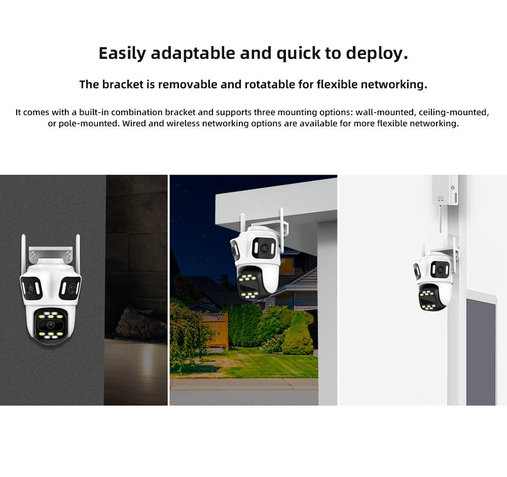 KERUI Icsee Outdoor PTZ 6K WIFI IP Camera Home Security Triple Lens Camera CCTV Video Surveillance With Triple Screens