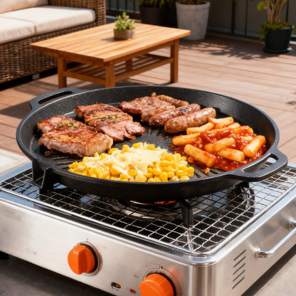 KOSUN Non-stick Barbecue Pan Stone Coated Cast Aluminum Korean Grill Pan Guipan Pot with Pour Mouth for Gas and Induction Stove