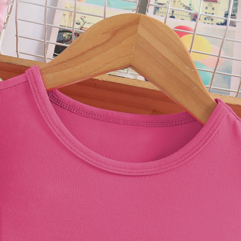 Girls Summer Thin Fashion Casual Dress Love Leopard Print Short Sleeve Round Neck Knitted Skirt Children's Minimalist Clothing